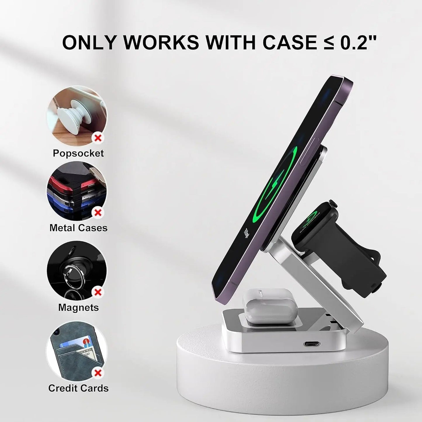 3-i-1 Hurtig Magnetisk Trådløs Oplader til iPhone, AirPods & Apple Watch