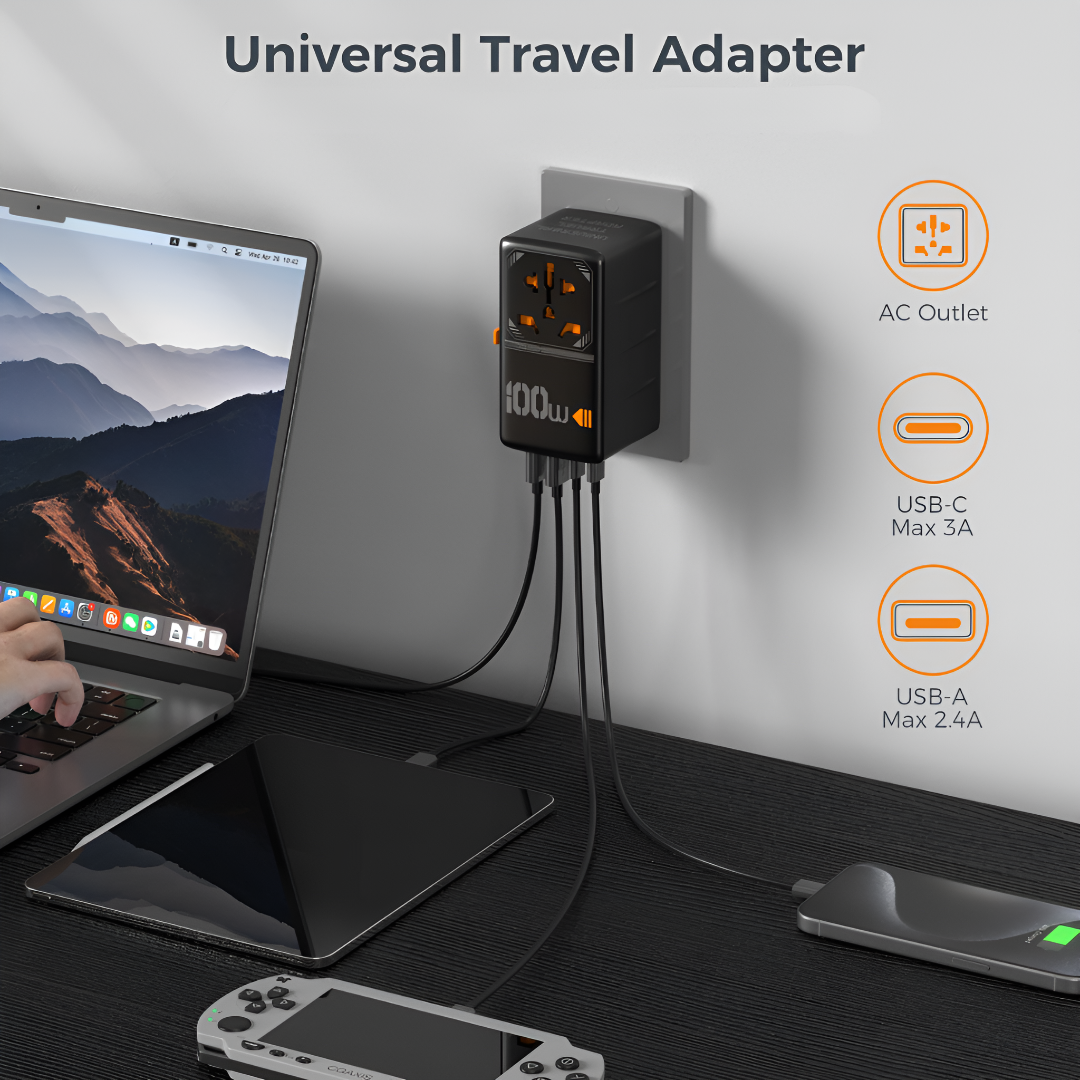 Rejseadapter 100W med Global Kompatibilitet og USB-C