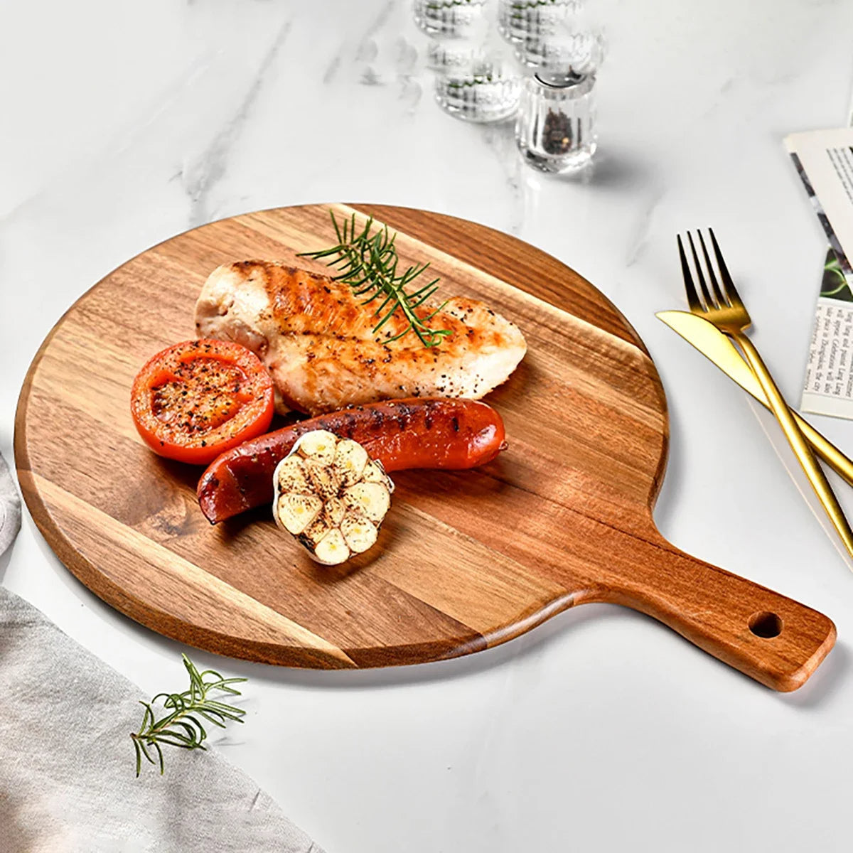 Rund skärbräda och serveringsbricka i akaciaträ - Luxa