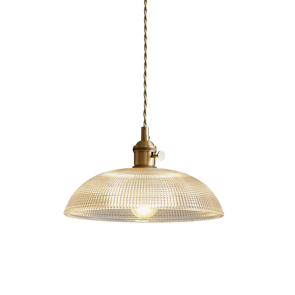 Vintage Pendellampe i Rillet Glas med Justerbar Højde