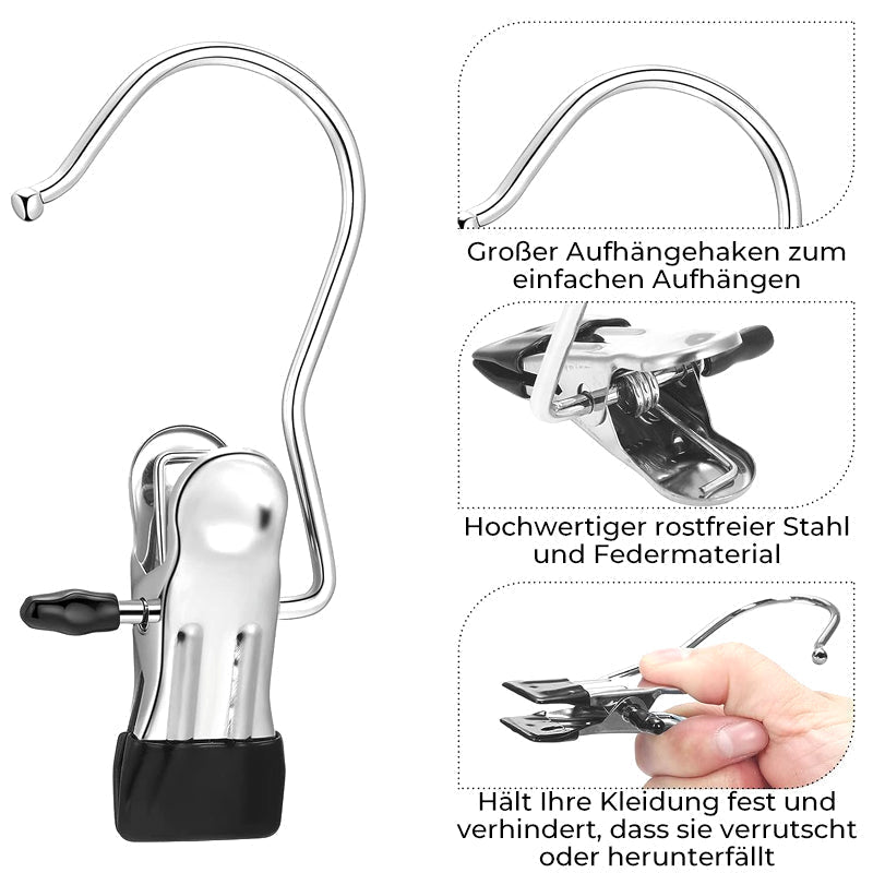 10 stk. S-formede bukseclips i rustfrit stål | Rutsjesikre og drejbare 360°