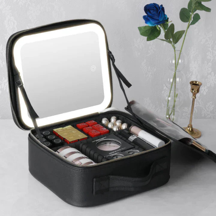 LED Smykkeskrin med Justerbart Spejl - Bærbar Makeup Organizer