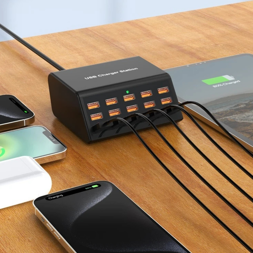 Kompakt 12-ports USB-ladestation til hurtig opladning