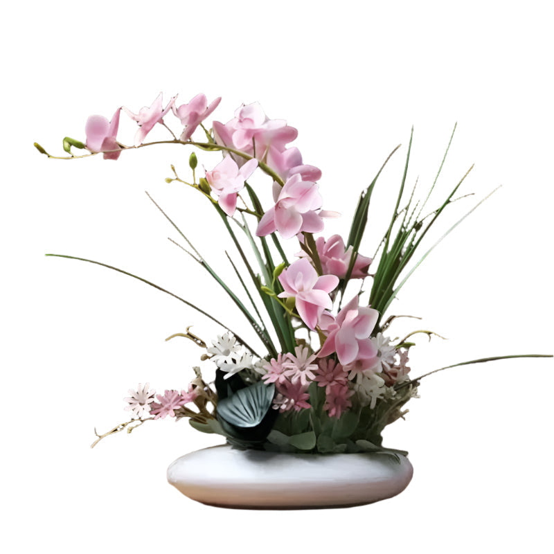 Modern vas med konstgjorda orkidéer - Realistiskt blomsterarrangemang