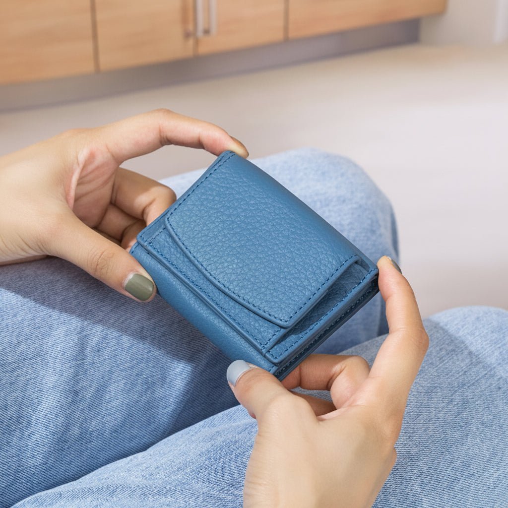 Sikker Mini Tegnebog i Læder med RFID Beskyttelse