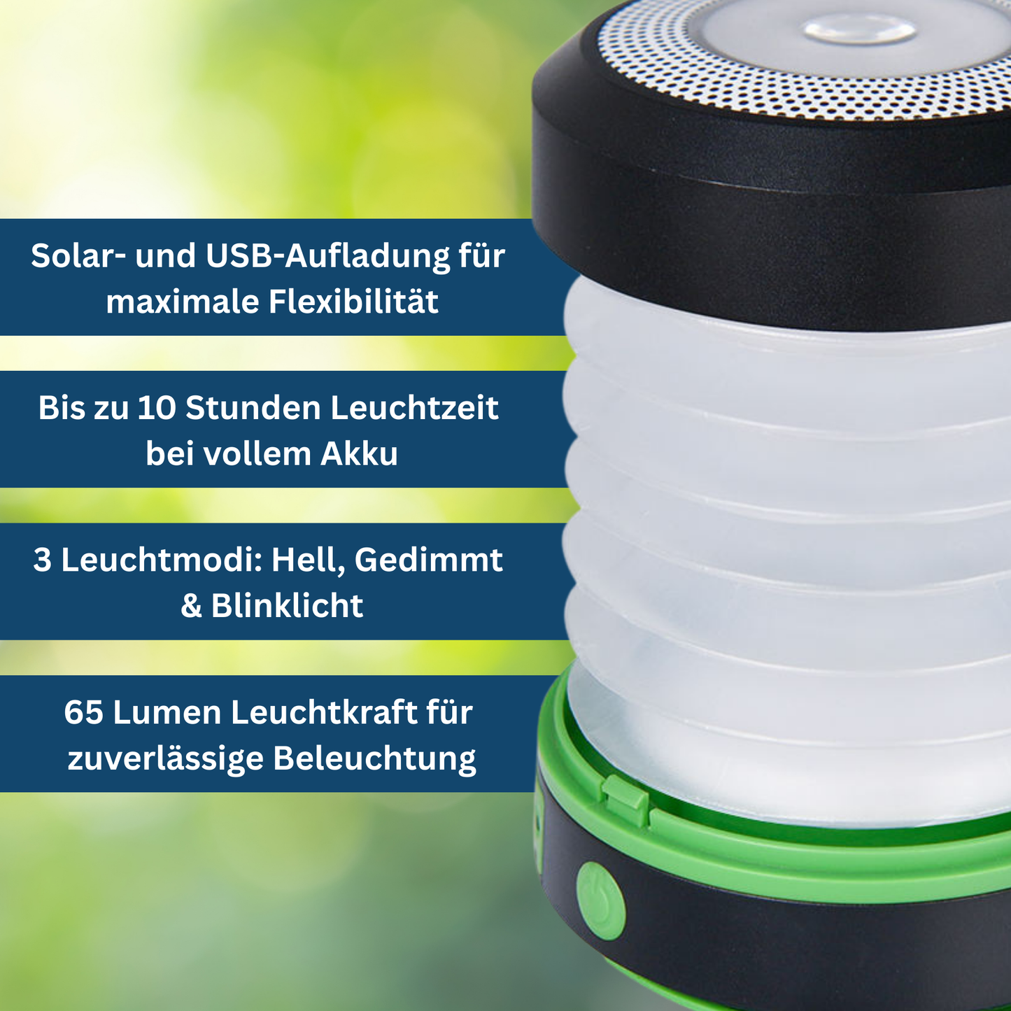 Solcelledrevet, Vandafvisende Campinglampe med Lang Batteritid