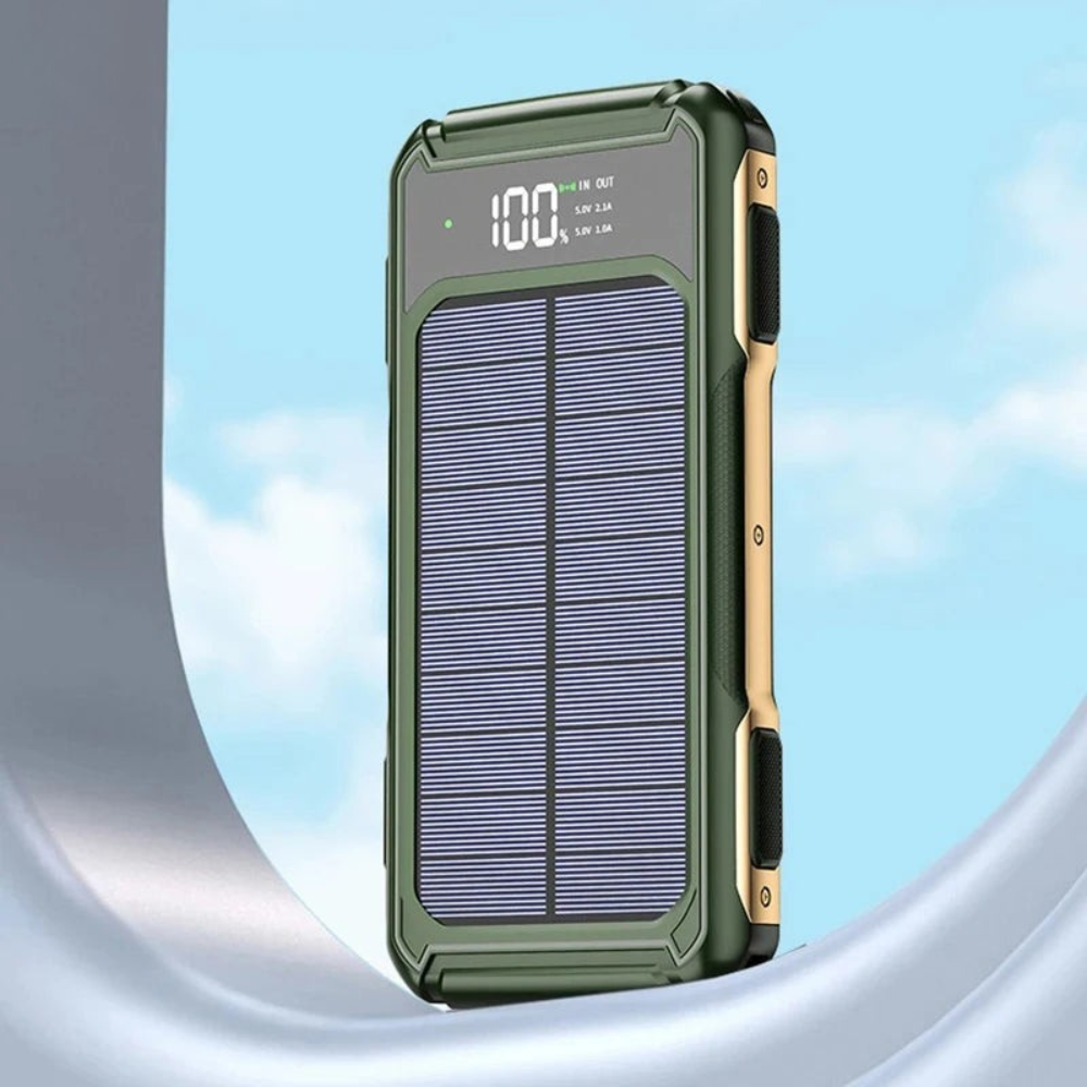 Effektiv Solcelle Powerbank med 4-i-1 Kabel og Nødbelysning