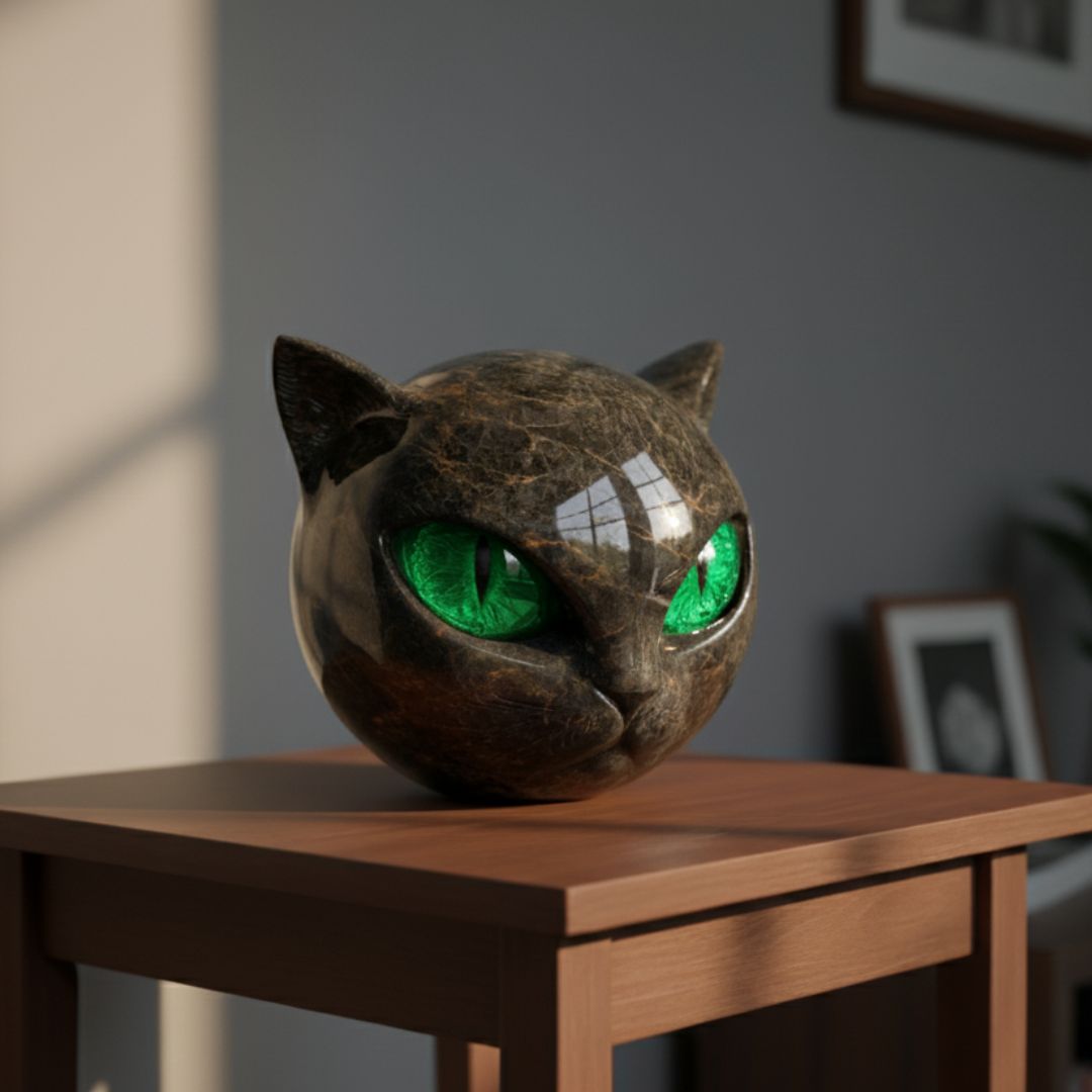 Svart Sten Kattskulptur - Mystisk Vaktkatt