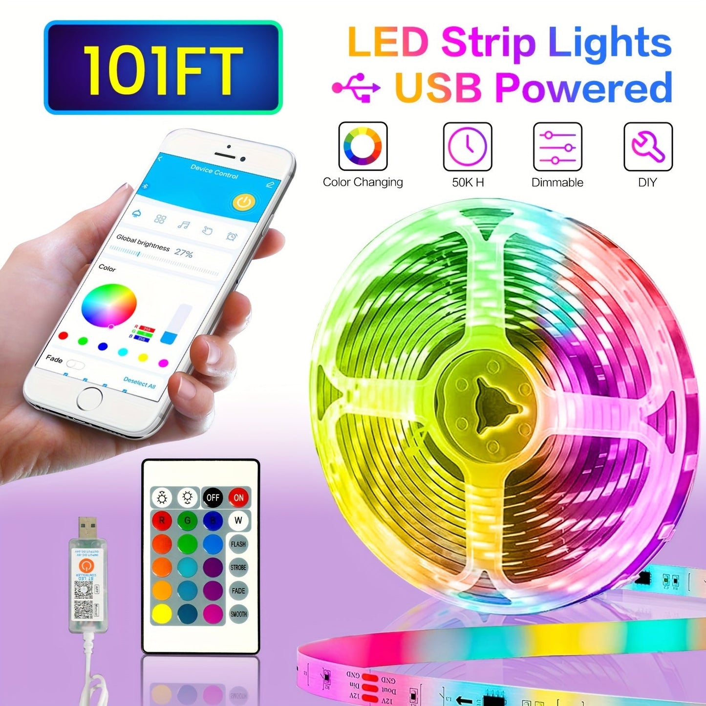 Farveskiftende LED Lysskinner med App-Styring