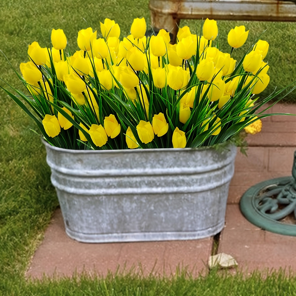 Sæt med 6 Holdbare Tulipanbuketter – UV-Beskyttede til Indendørs og Udendørs Dekoration