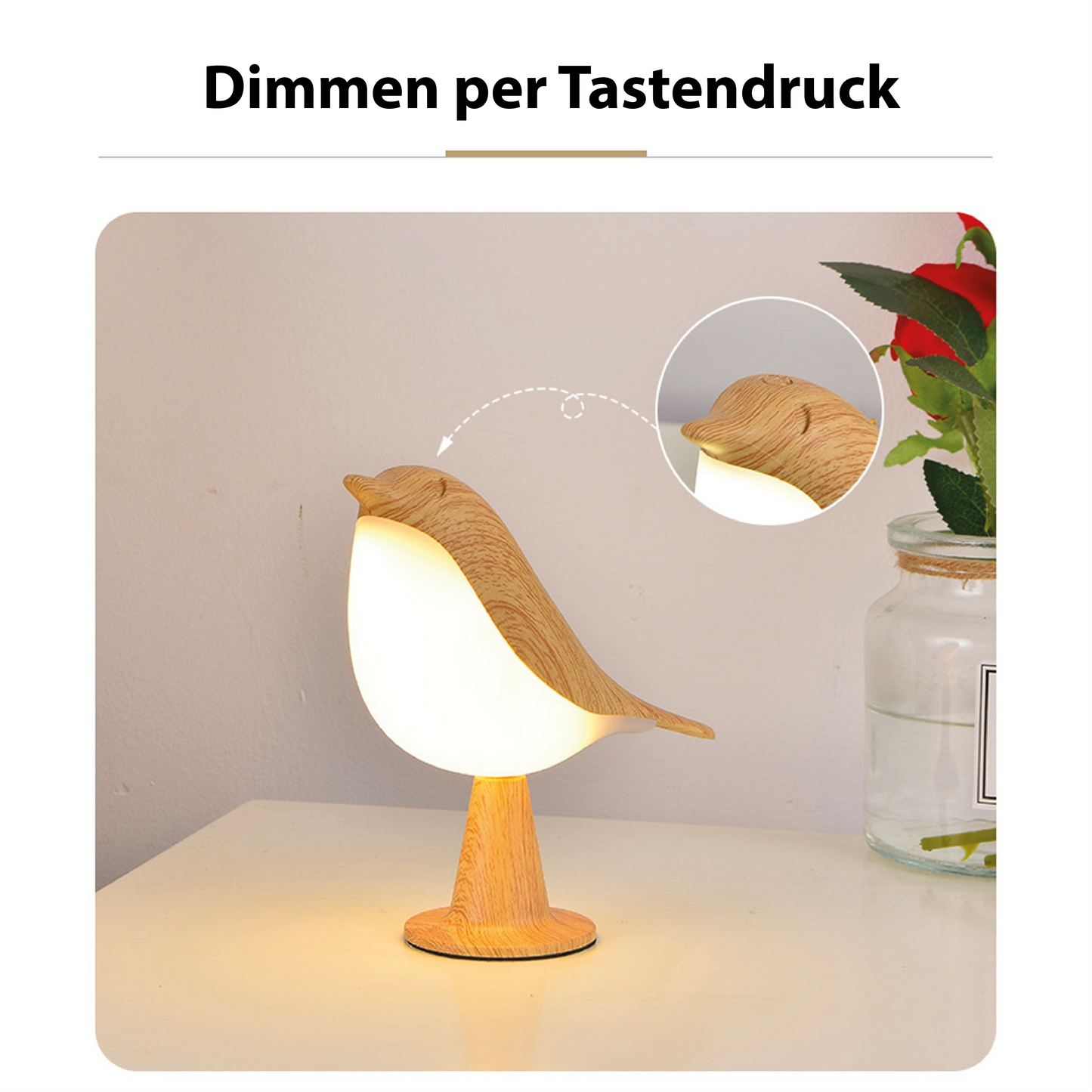 Stilfuld LED Bordlampe med Fuglemotiv og Blødt Lys
