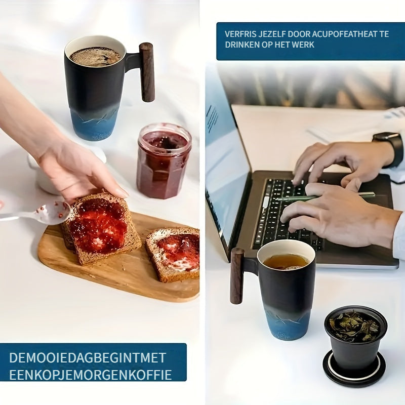 Handgjord keramisk temugg med praktisk infuser