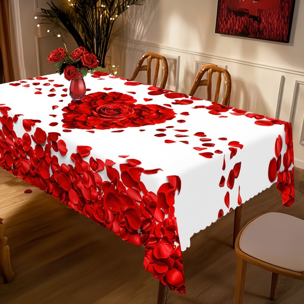 Festligt Rødt Dugdesign med Roser – Perfekt til Valentinsdag