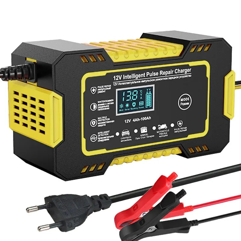 12V 6A Smart Billader til Bilbatteri | Pulsreparation, LCD-display & Hurtig opladning til AGM, Gel & Blysyre Batterier