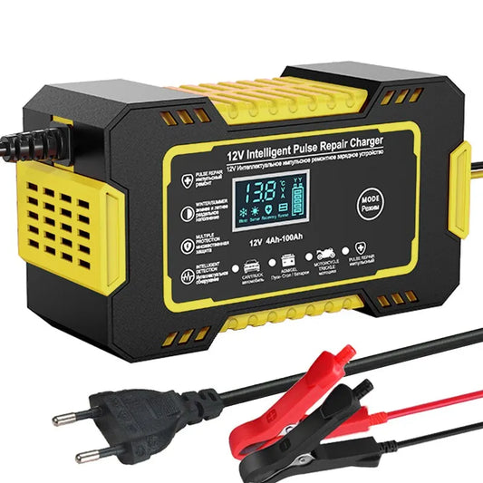 12V 6A Smart Billader til Bilbatteri | Pulsreparation, LCD-display & Hurtig opladning til AGM, Gel & Blysyre Batterier