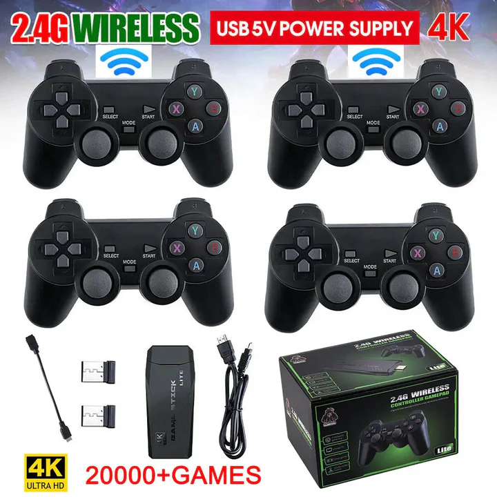 HDMI 4K Spilkonsole med 64GB og 20.000 Retro Spil samt 2 trådløse Gamepads