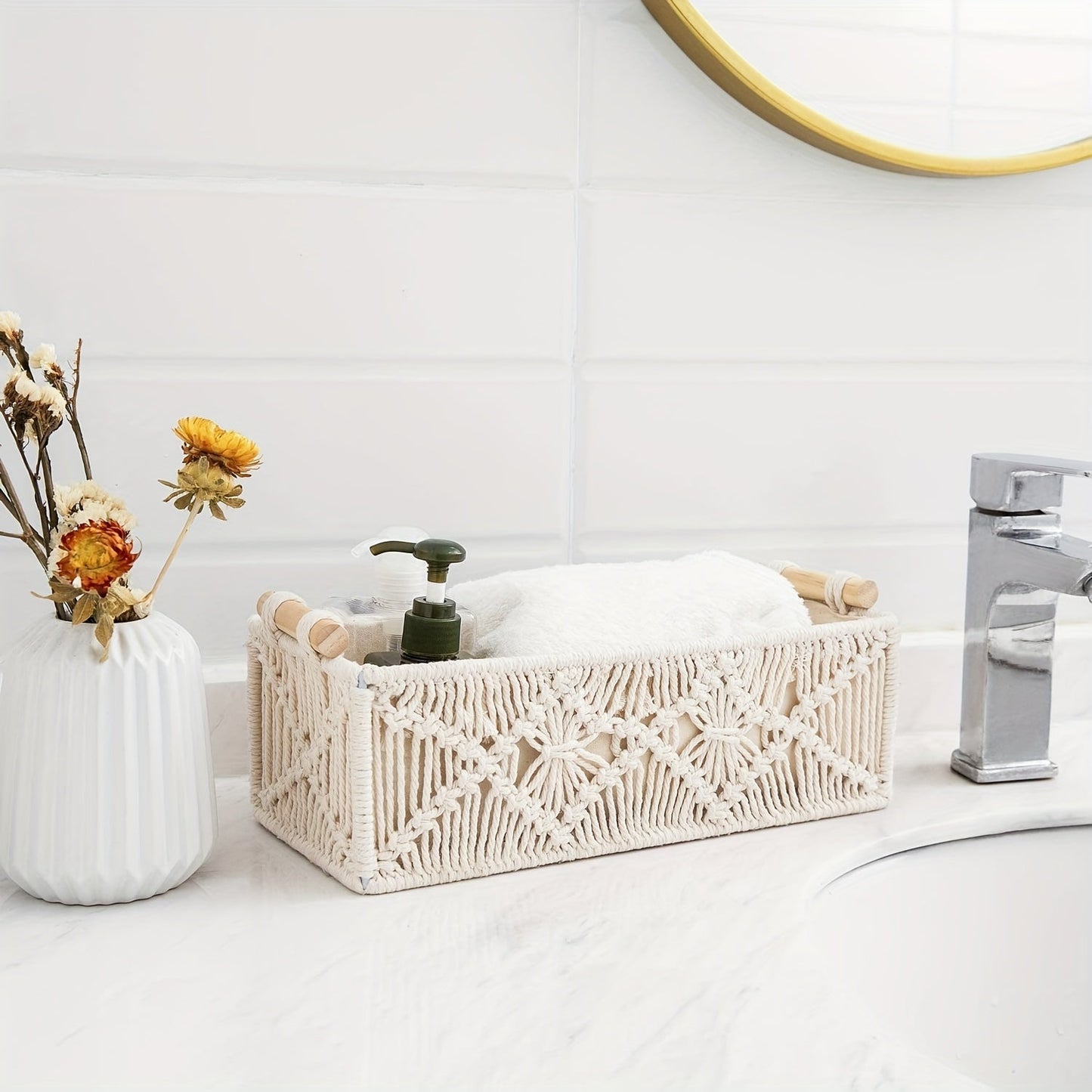 Håndlavet Opbevaringssætte med Macramé – Chic Boho til Elegant Organisering