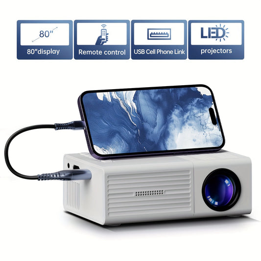 Mini projektor 3000 lumen – bærbar, HDTV og USB, perfekt til hjemmebio og udendørs brug