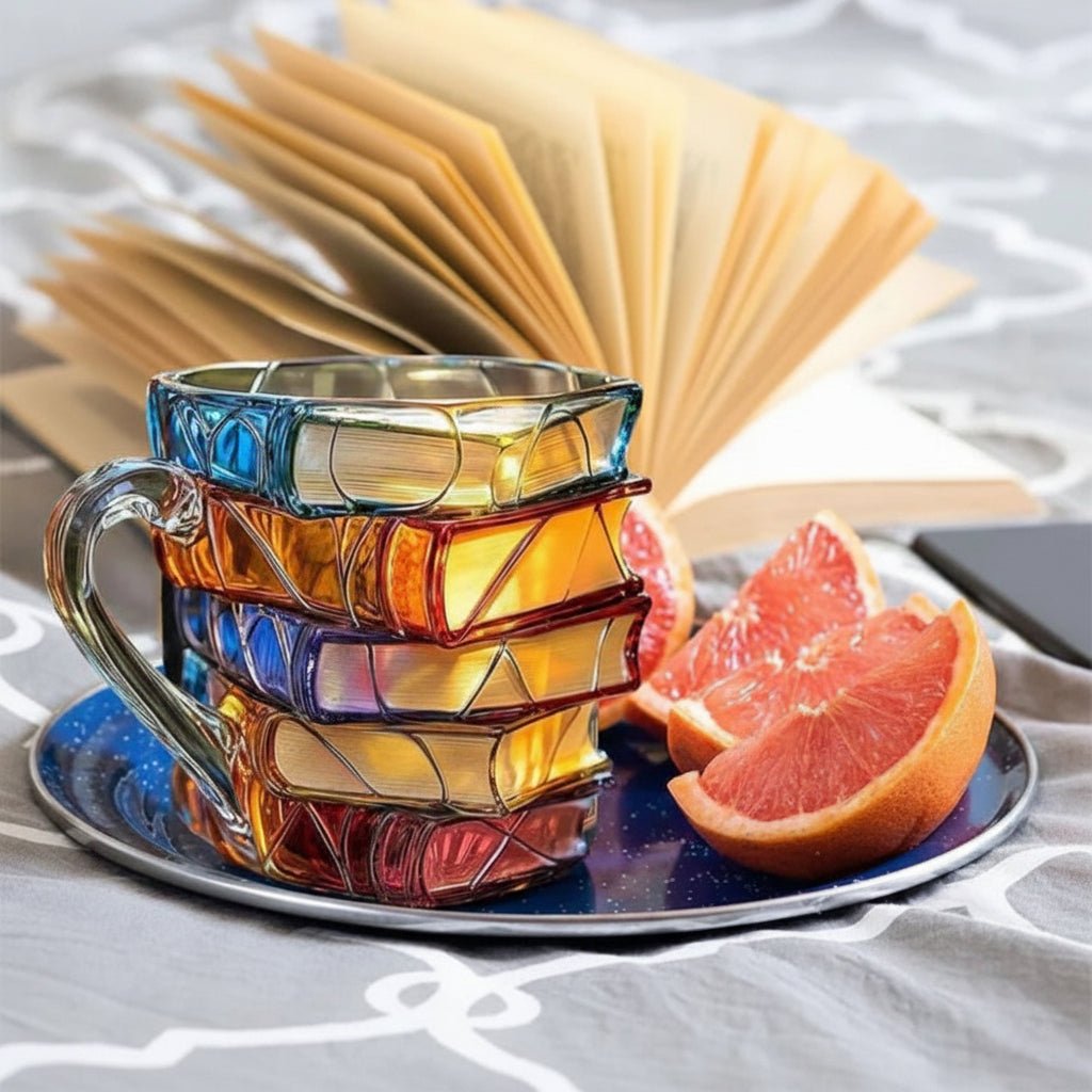 Kaffekrus i Glas med 3D Bogdesign - Perfekt til Bogelskere
