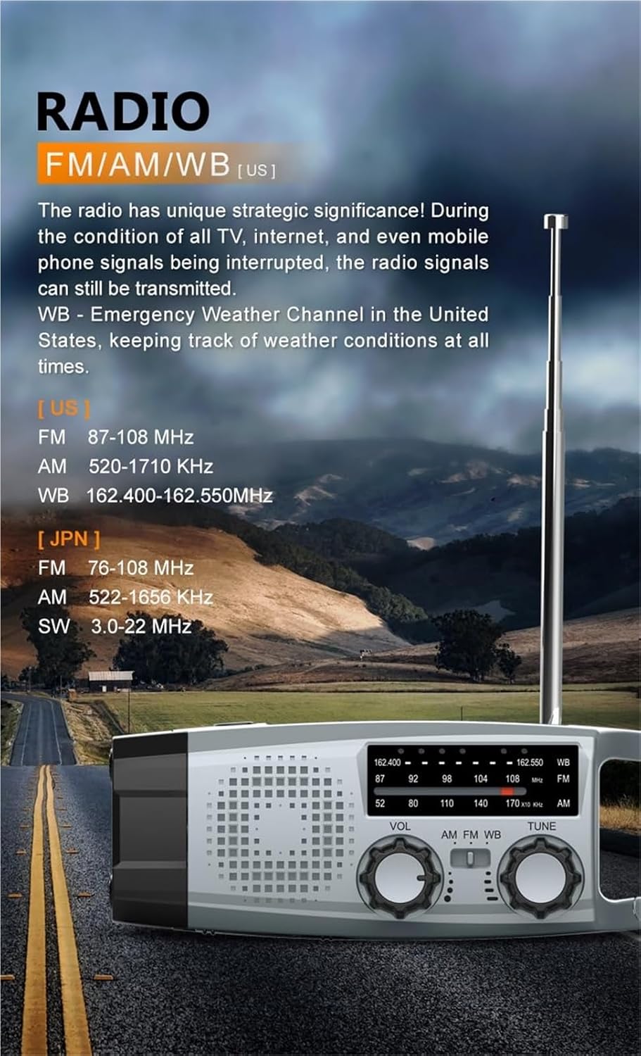 Kompakt Soldriven Nödradio med USB-laddning & LED-lampa