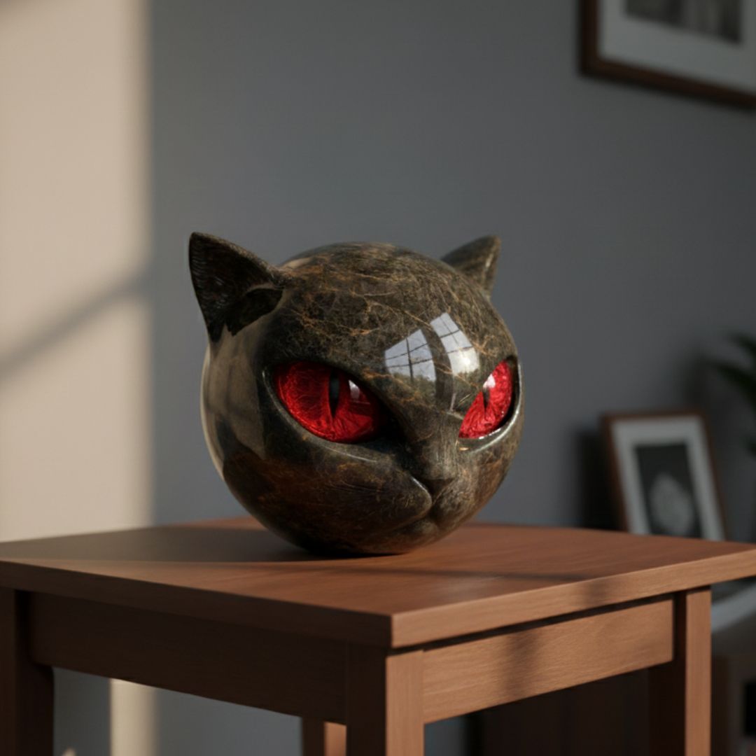 Svart Sten Kattskulptur - Mystisk Vaktkatt