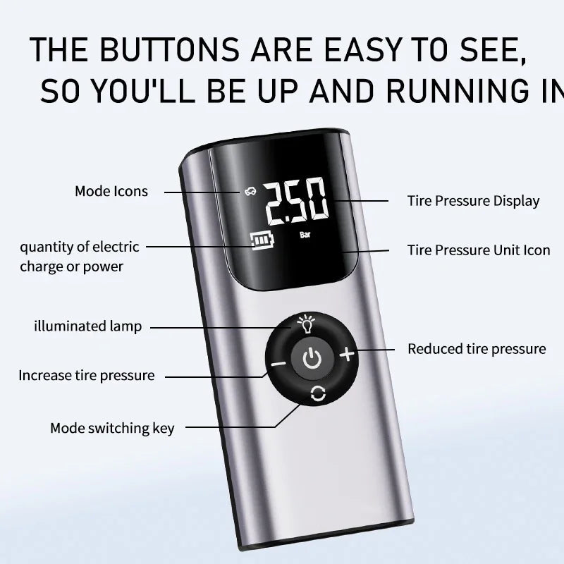 Mini trådlös automatisk bildäckluftkompressorpump