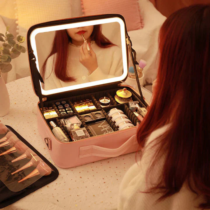 LED Smykkeskrin med Justerbart Spejl - Bærbar Makeup Organizer