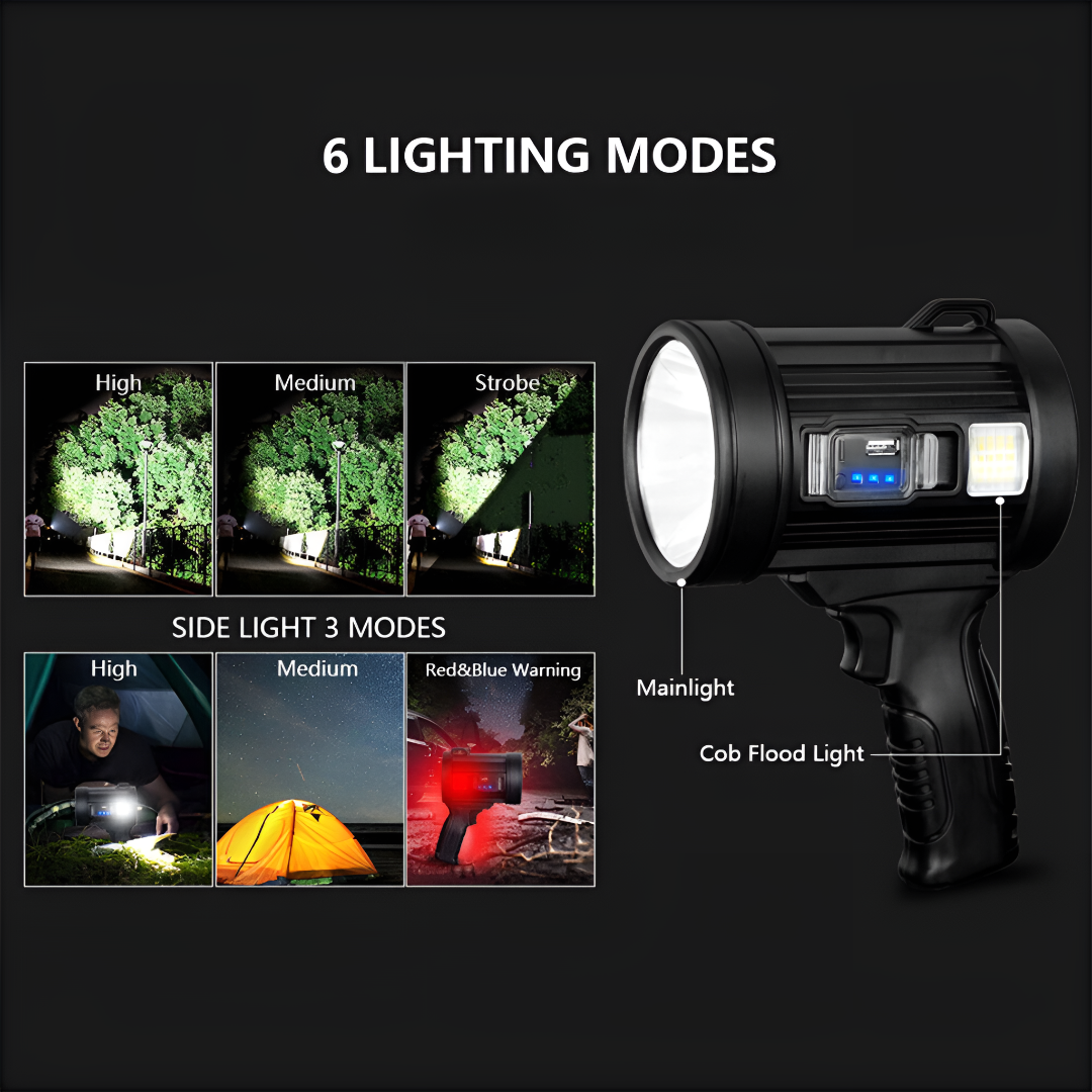 Kraftfull uppladdningsbar LED-ficklampa med 100000 Lumen