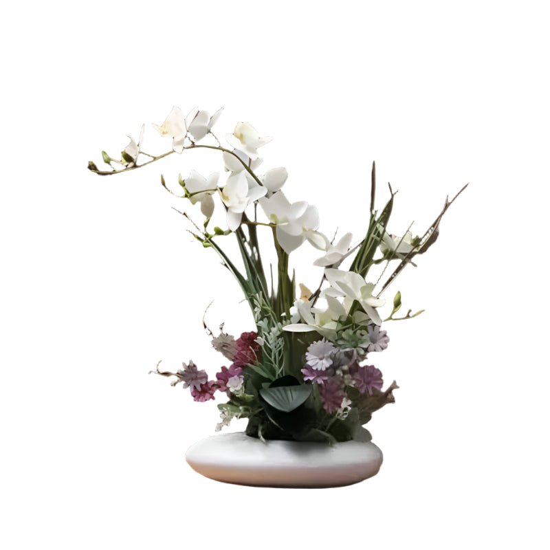 Modern vas med konstgjorda orkidéer - Realistiskt blomsterarrangemang
