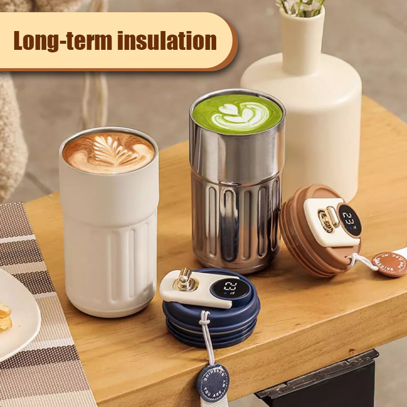 Smart Kaffetermokop med LED-Temperaturdisplay, Lækagesikker