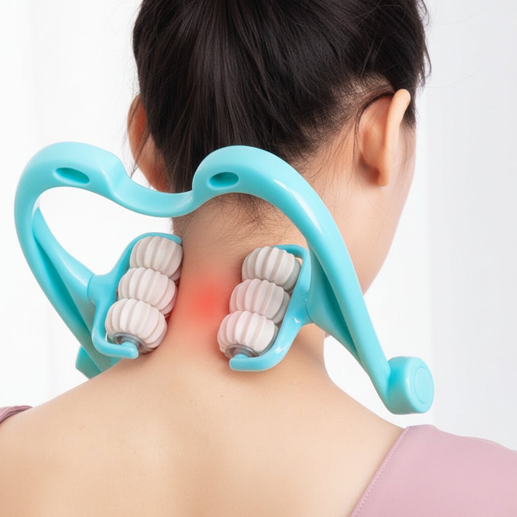 Effektiv Nakke- og Skuldermassage Rulle med Seks Rullende Hoveder