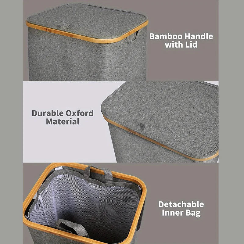 Rymlig tvättkorg 110L med lock och vattenavvisande design