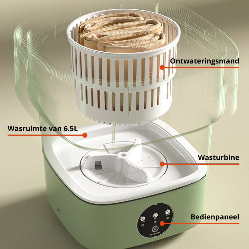 Foldbar Mini-Vaskemaskine med Tørrefunktion – Praktisk Design