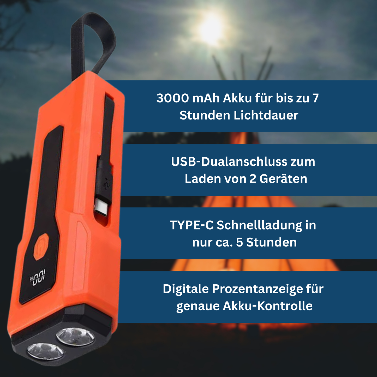 Kompakt LED-lampe med Powerbank og Multifarvet Lys