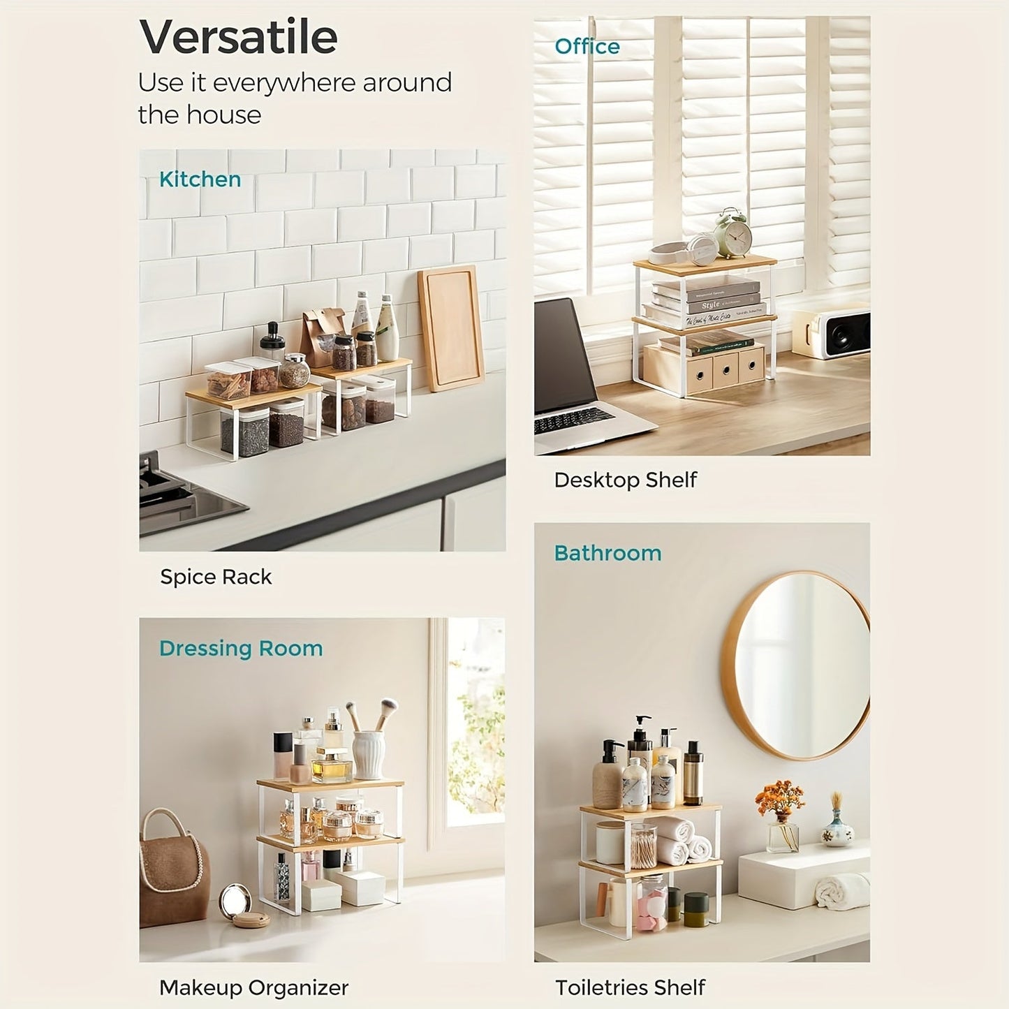Set med 2 Justerbara Hyllor i Bambu – Elegant och Platsbesparande