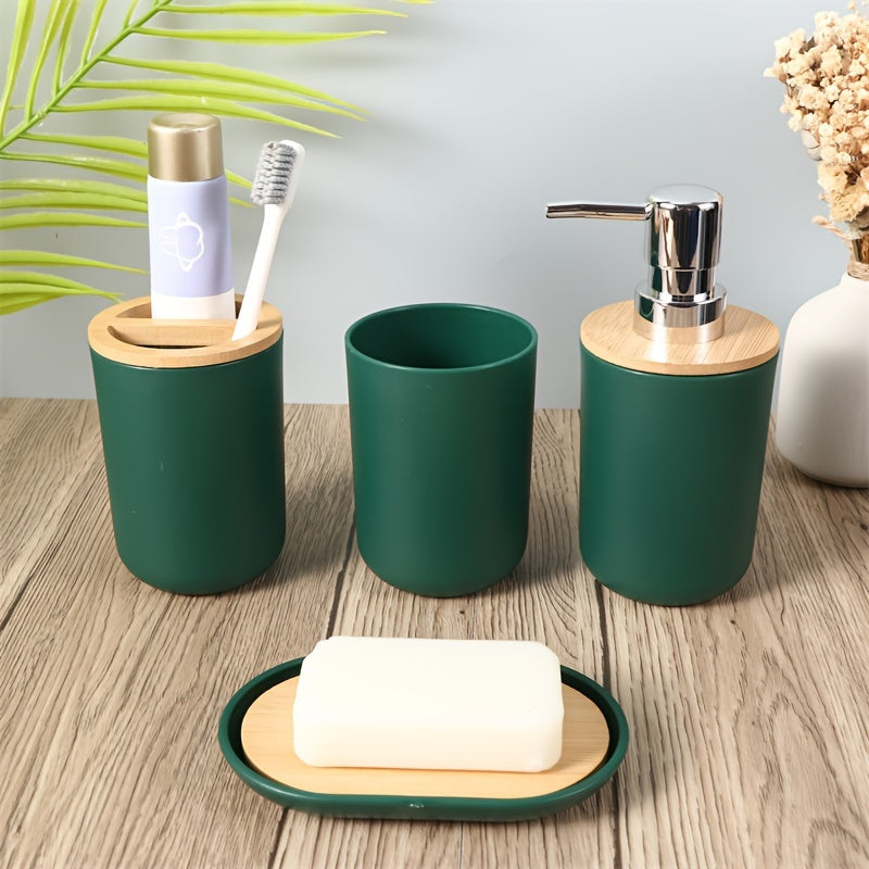 Elegant set med badrumstillbehör och bambulock – 4 delar