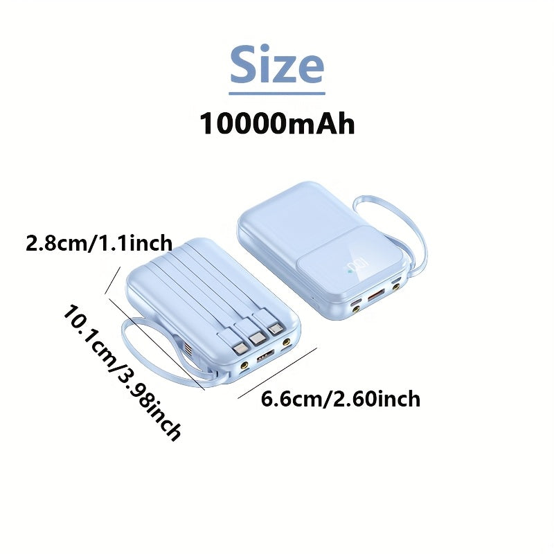 Bärbar Powerbank 10000mAh - Snabbladdning med Integrerade Kablar