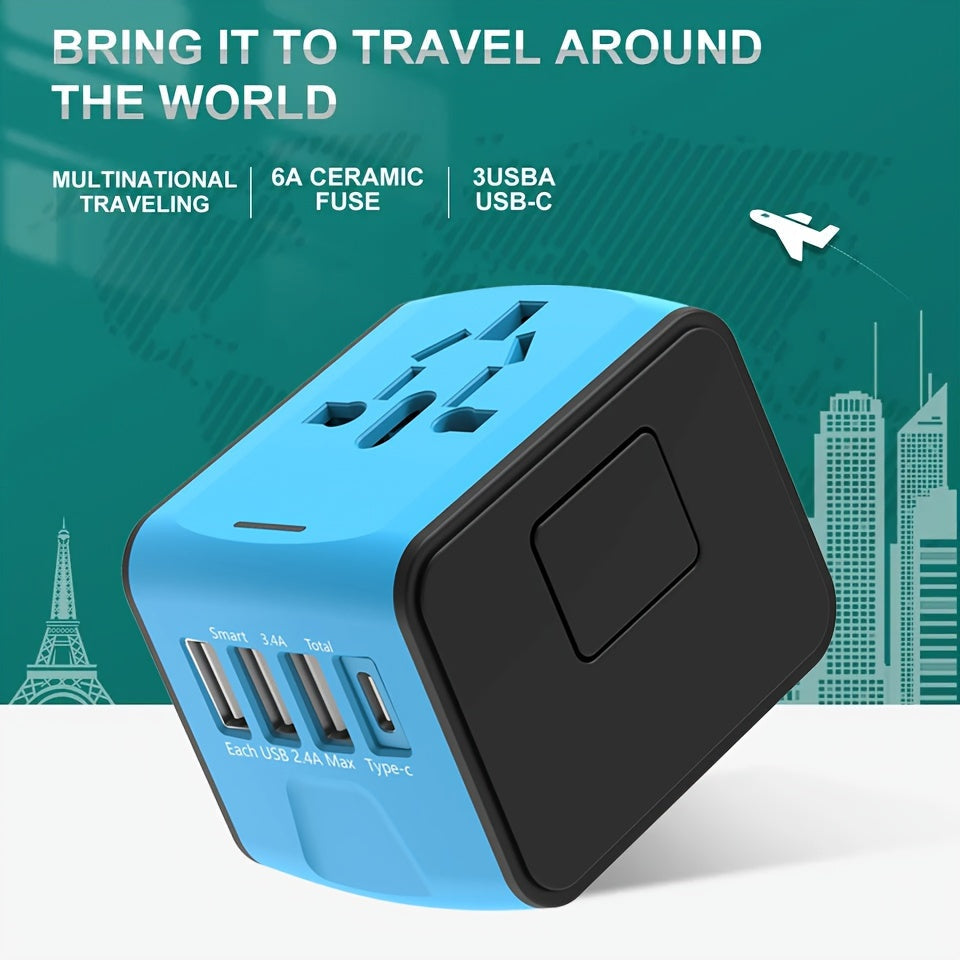 Rejseadapter med 4 USB & Type-C: Hurtig Opladning Globalt
