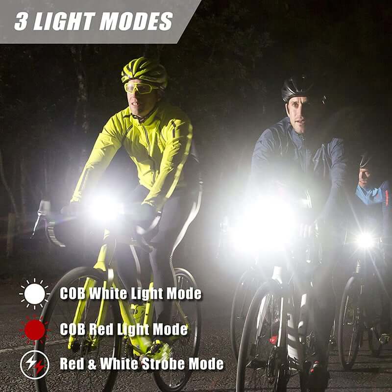Genopladeligt cykellyssæt | 2 stk. COB-lygter med 400 lumen og USB-opladning