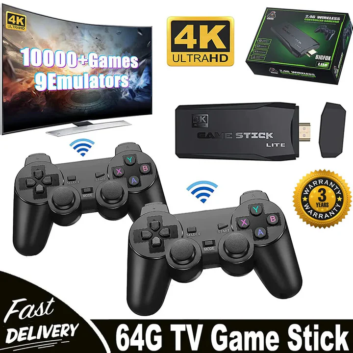 HDMI 4K Spilkonsole med 64GB og 20.000 Retro Spil samt 2 trådløse Gamepads