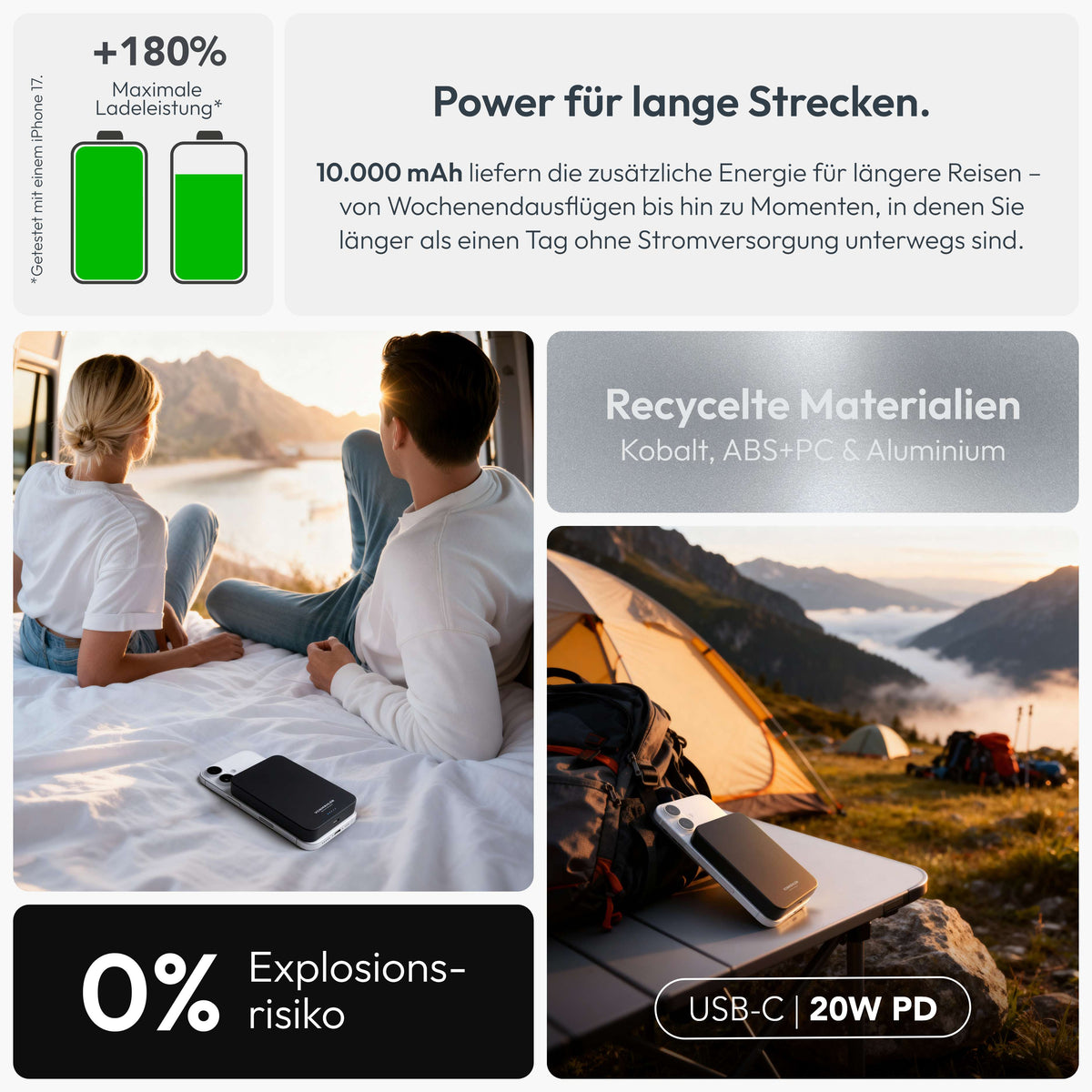 Trådlös Powerbank 10000 mAh med MagSafe, Qi2 och USB-C PD