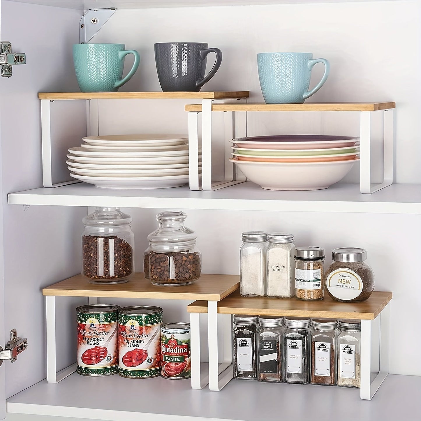 Set med 2 Justerbara Hyllor i Bambu – Elegant och Platsbesparande