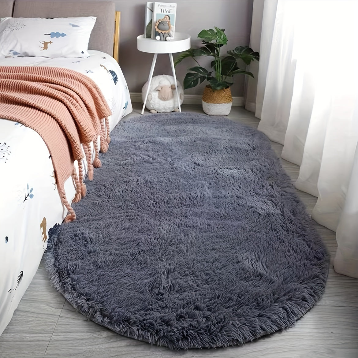 Oval matta i mjuk fleece – Idealisk för sovrum och vardagsrumsinredning