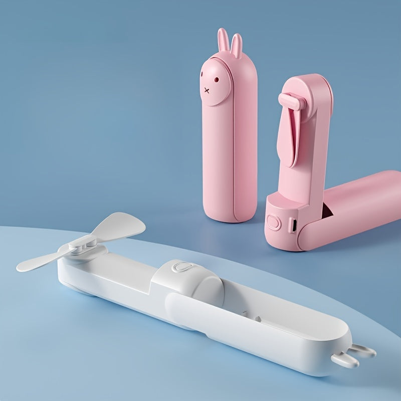 Bärbar minifläkt - 2 i 1 USB uppladdningsbar fläkt med kaninformad design för resor och sommar