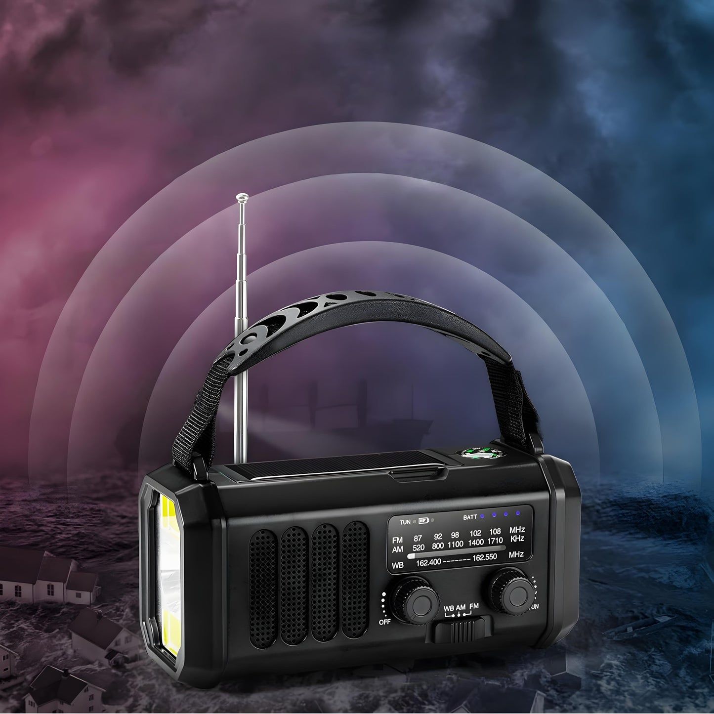 Solardrevet Nødradio med Powerbank & Kraftig Lys