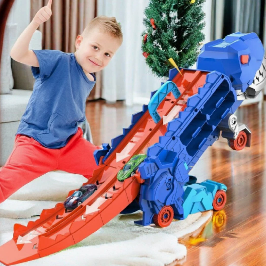 Dinosaurielastbil med racerbana - 3-i-1 Lekupplevelse