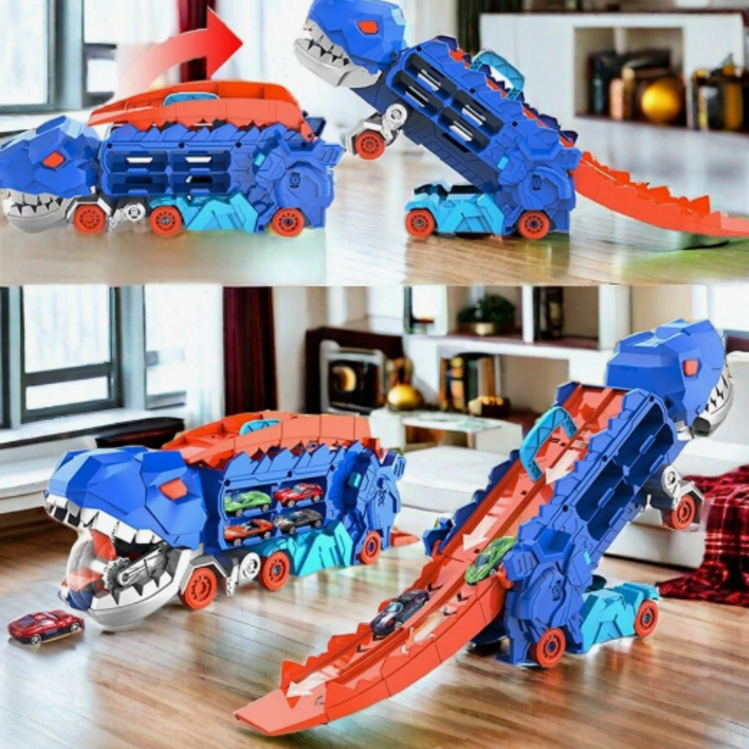 Dinosaurielastbil med racerbana - 3-i-1 Lekupplevelse