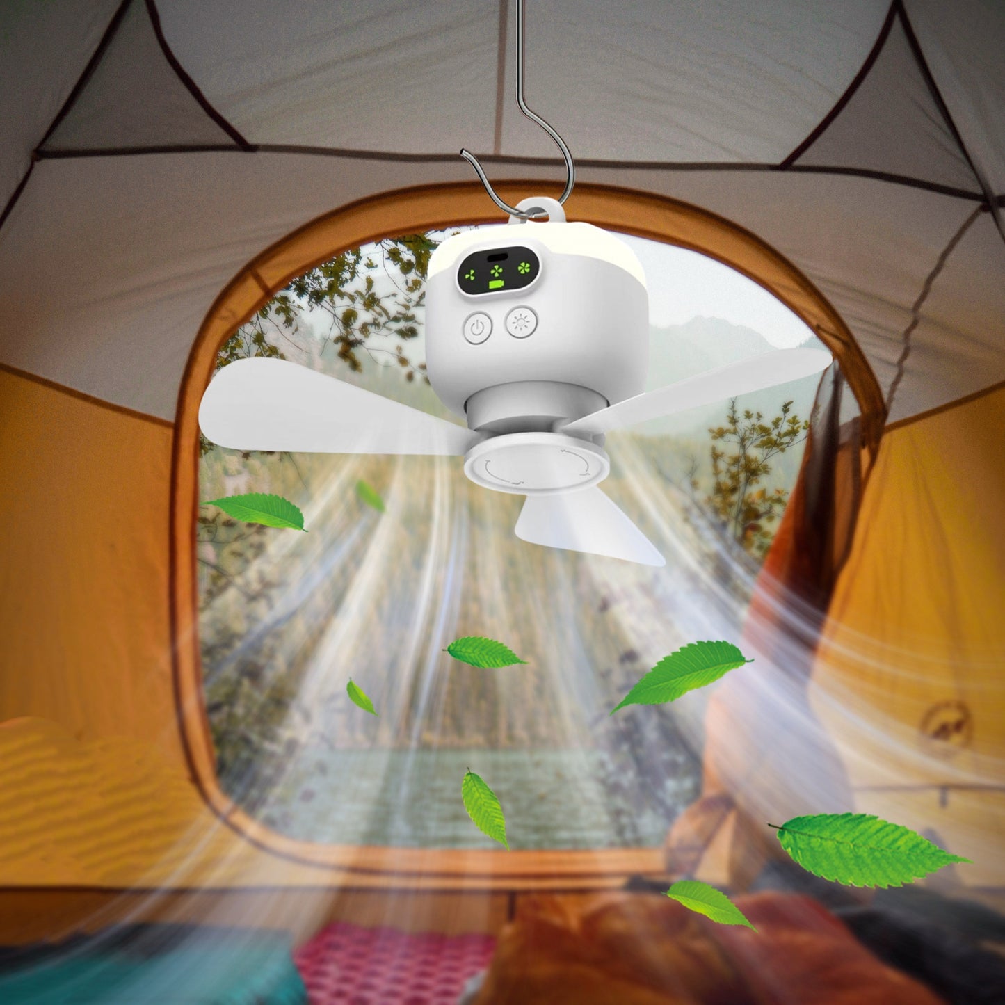 Bärbar campingfläkt med lampa – Uppladdningsbar och fjärrstyrd