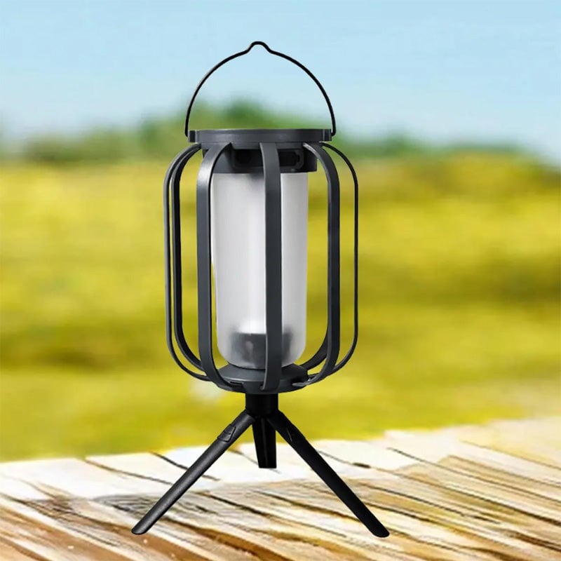 Solcelle- og USB-opladelig LED-lanterne med flammeeffekt