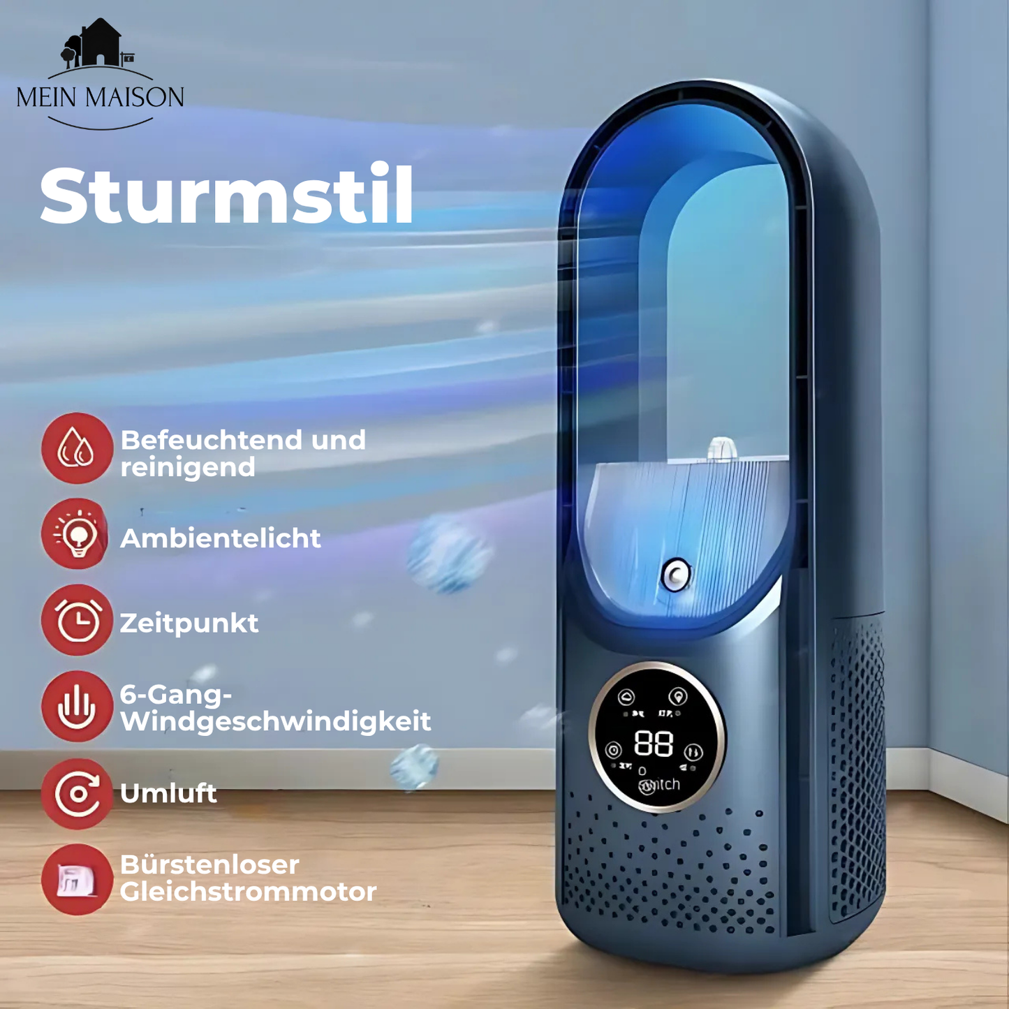 Smart AirCooler | Bærbar Ventilator Uden Blade | 6 Hastigheder | Støjsvag & Timer | Luftfugter